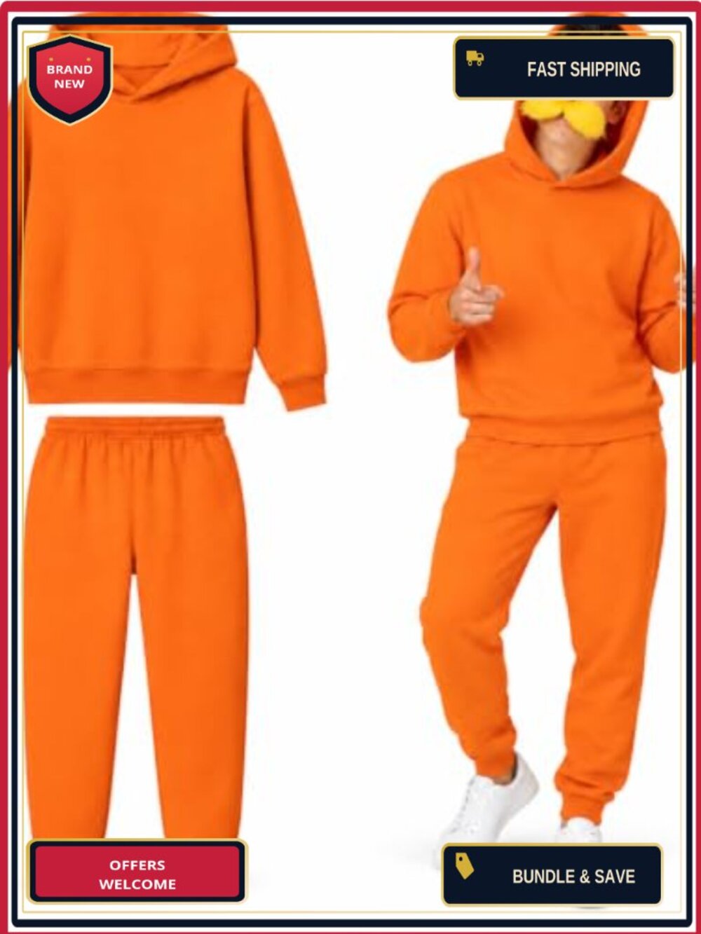 Adult Halloween Sweatsuit Set Faux Fur Beard Eyebrows Costume